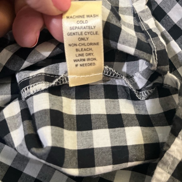 STUDIO WEST APPAREL BLACK AND WHITE GINGHAM SMOCKED FLARE LACE DETAIL SLEEVES - Picture 15 of 16